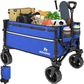 ROSONG collapsible wagon blue folded for compact storage and easy transport
