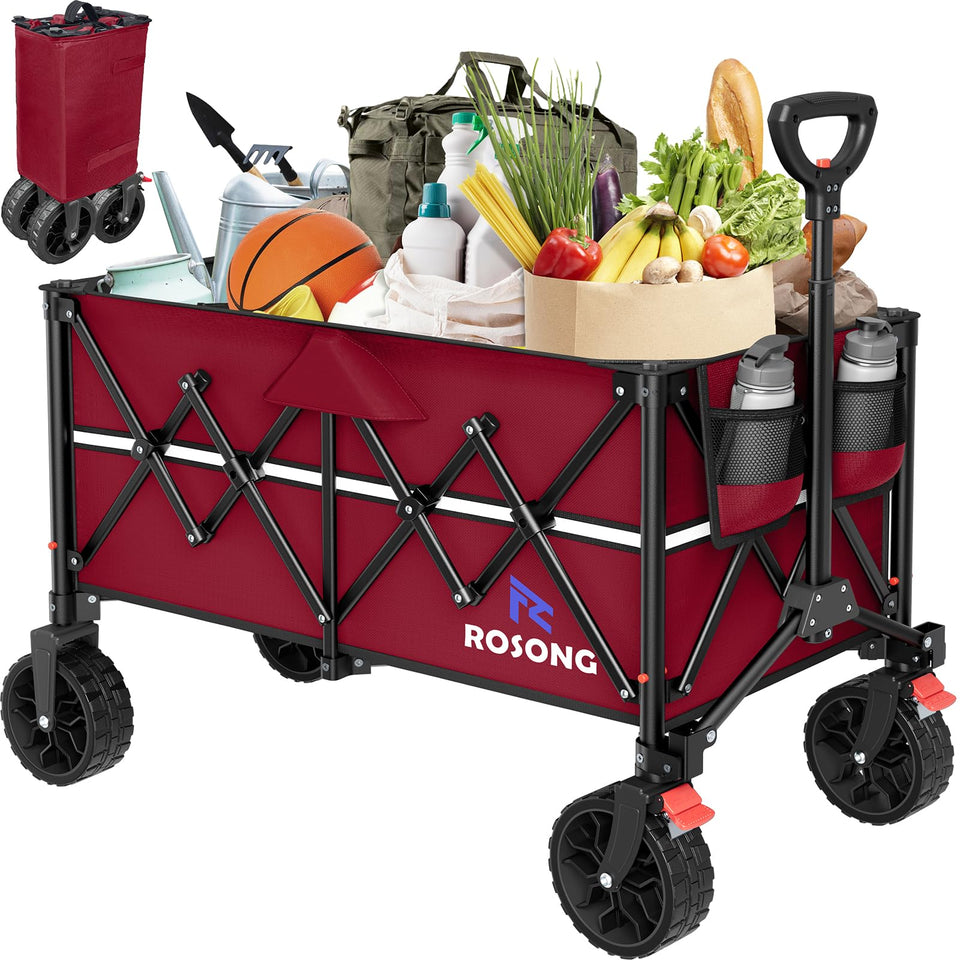 ROSONG collapsible wagon folded compact for easy storage and transport.