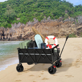 ROSONG collapsible wagon folded profile demonstrates compact storage after use.