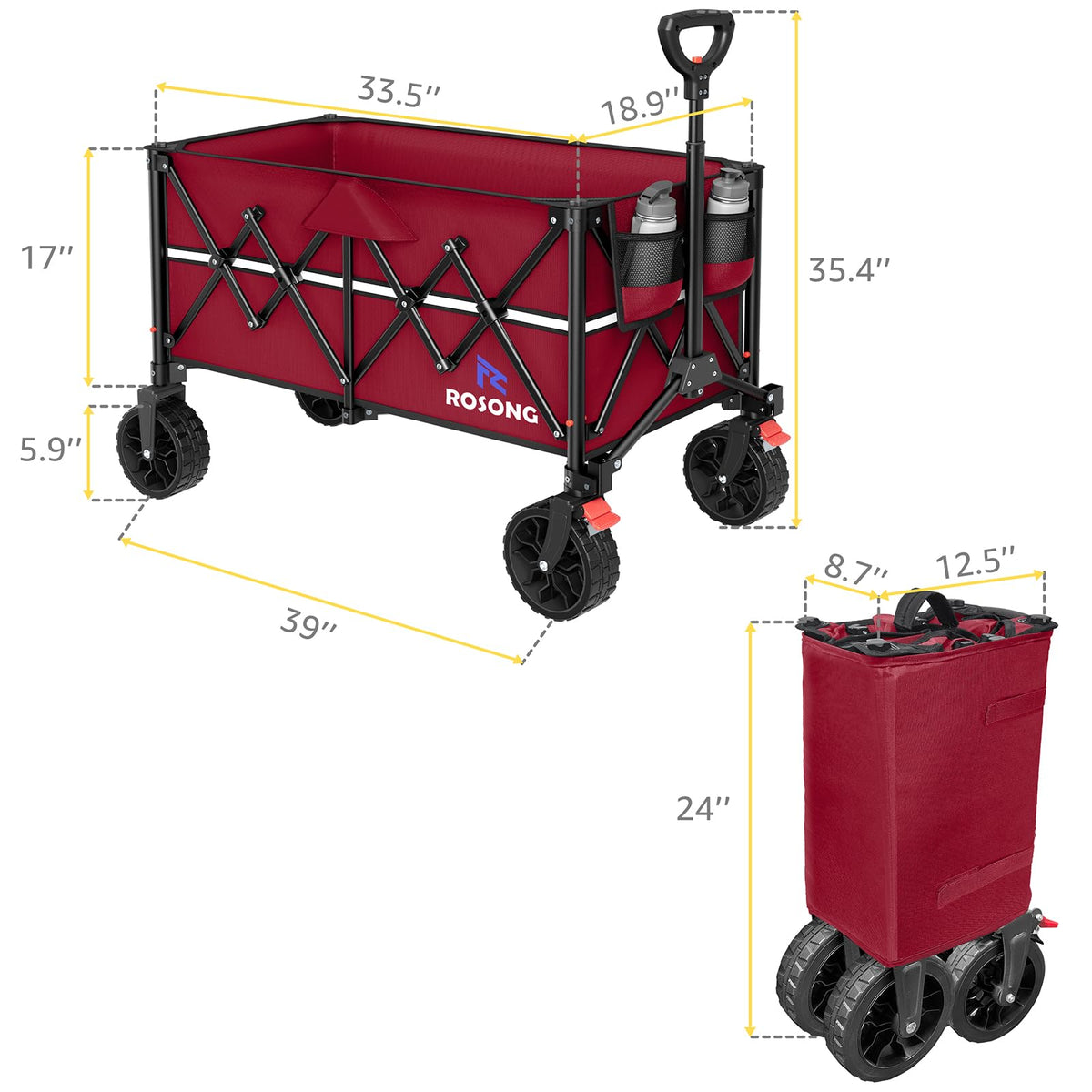 ROSONG heavy-duty foldable cart loads groceries from car trunk.