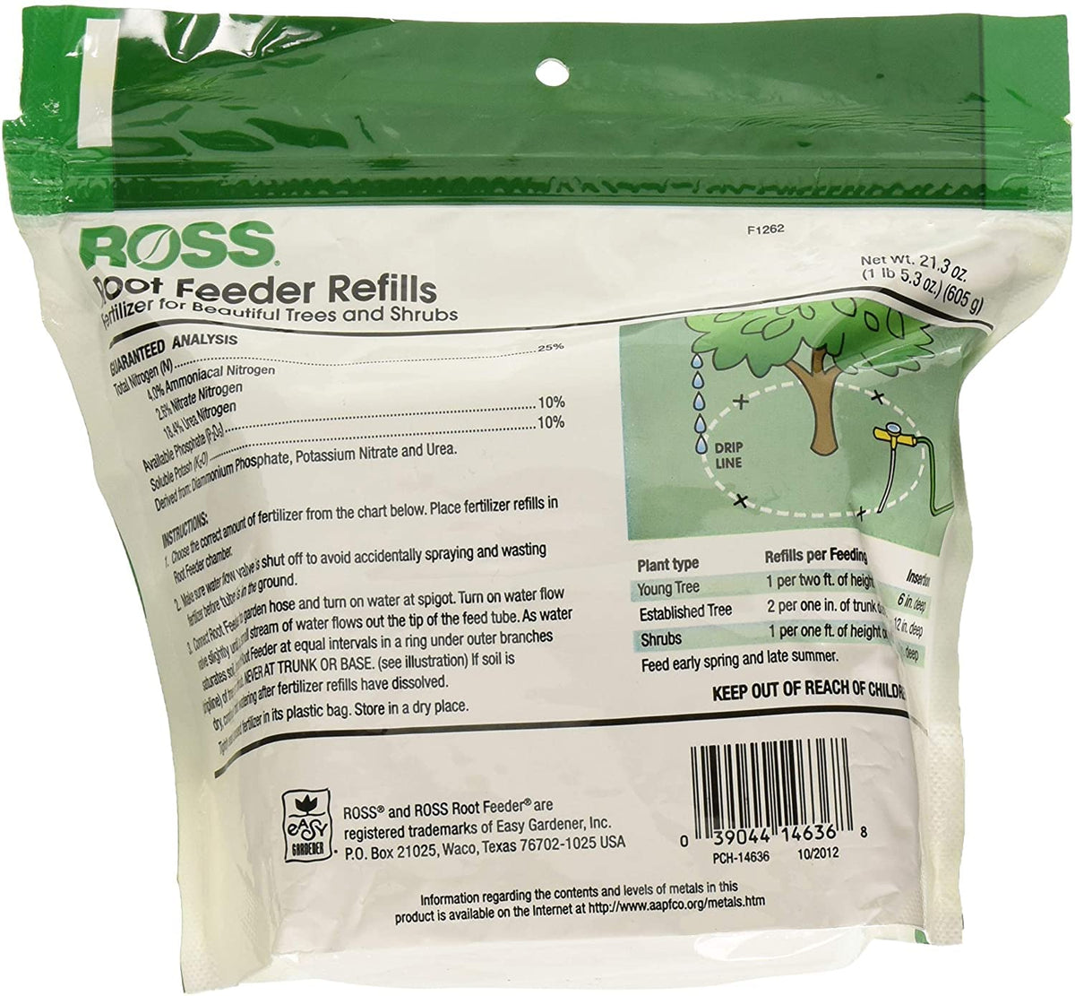 Ross root feeder refills shown being installed into soil near tree roots