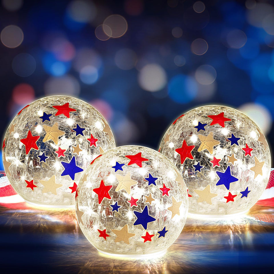Rossesay crackle glass globe blue with star pattern emitting warm outdoor lighting
