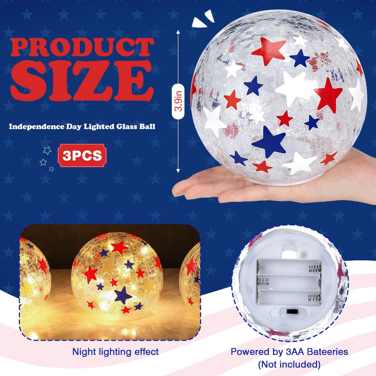 Rossesay crackle glass globe red with star pattern ideal as a festive centerpiece