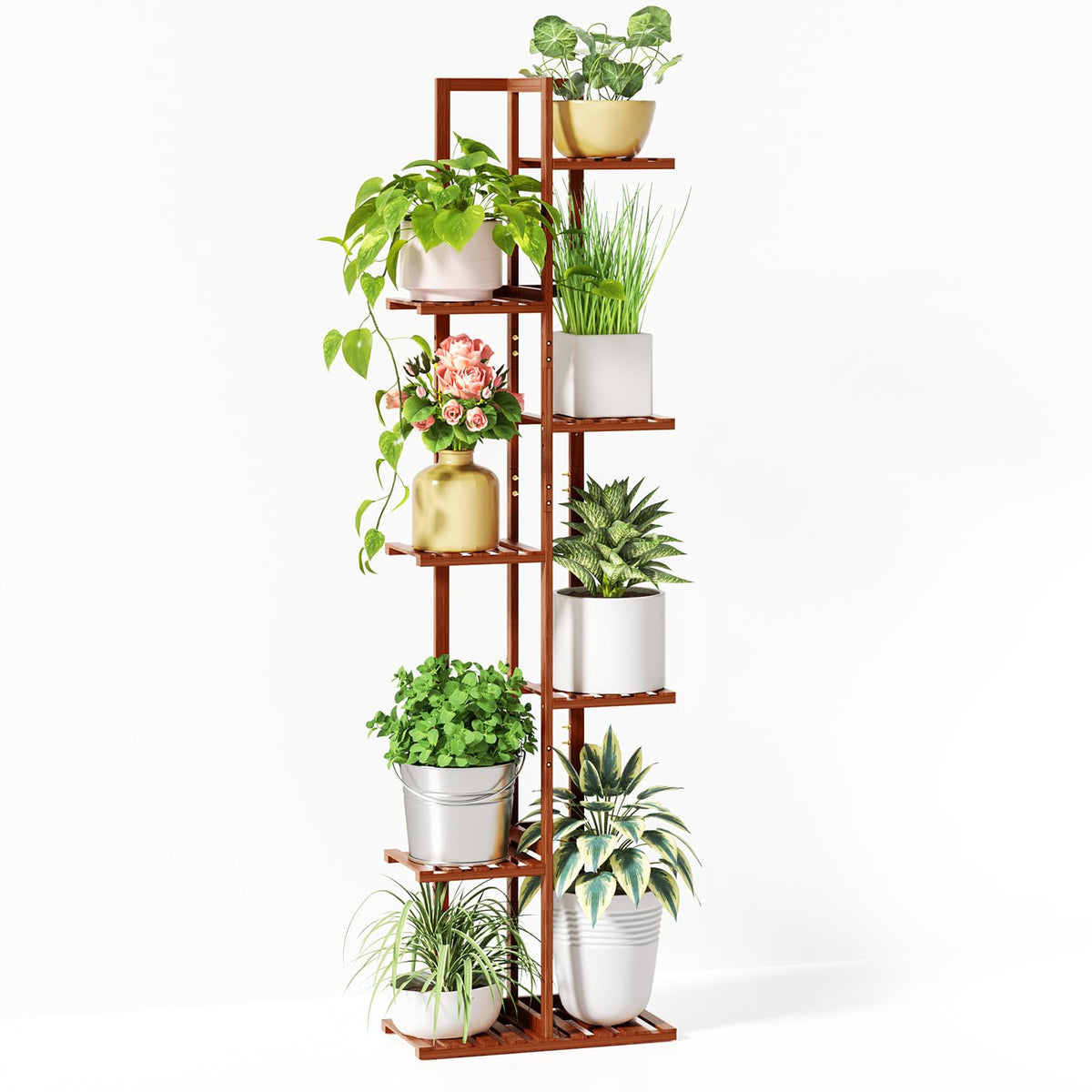ROSSNY 55-inch tall plant stand seven-tier display for multiple indoor plants.
