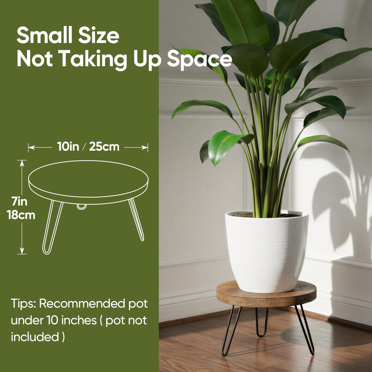 ROSSNY wooden plant stool in mid-century design adds warmth to indoor decor.