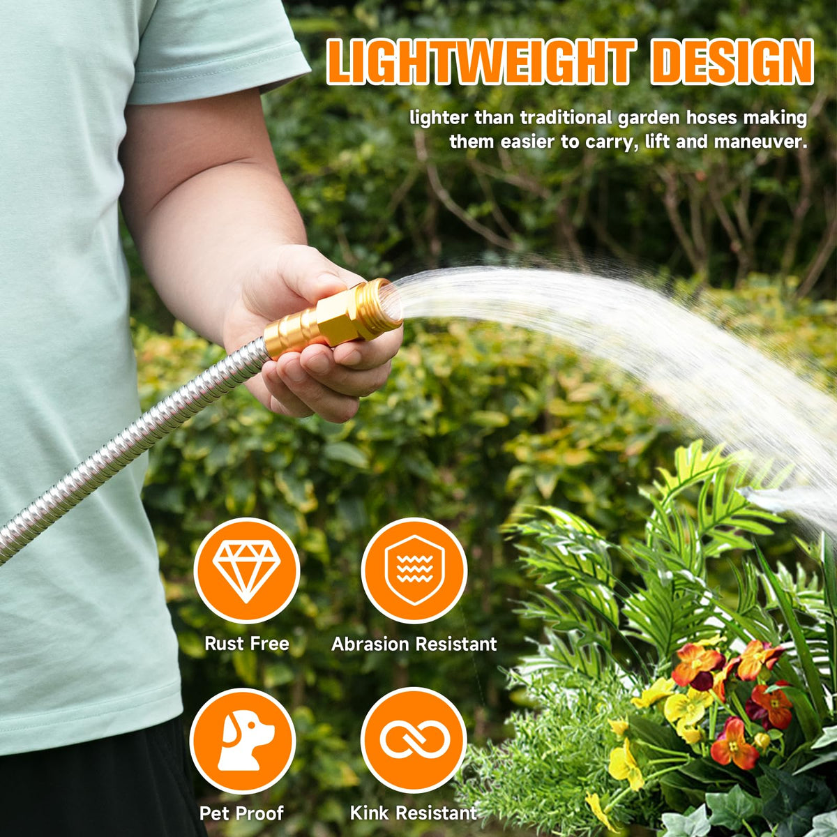 Rosy Earth heavy-duty flexible leader hose handles tough outdoor tasks.