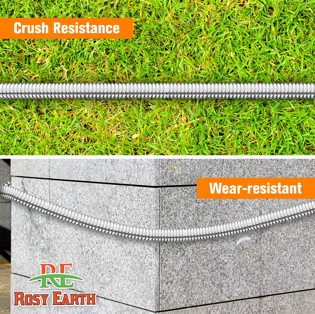 Rosy Earth hose suitable for pet baths and car washing with secure connections.