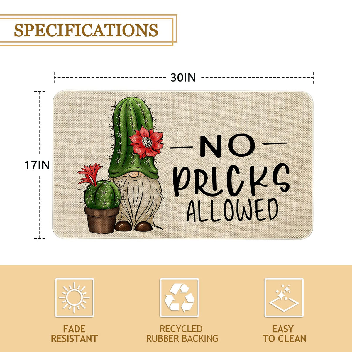 Roszwtit cactus-gnome design door mat for outdoors, weather-ready style and easy-care use.