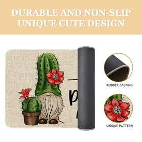 Roszwtit door mat features non-slip rubber backing to prevent shifting.