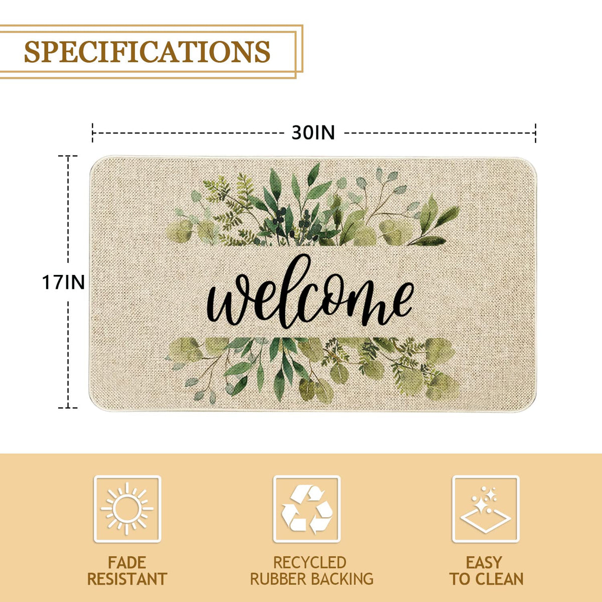 Roszwtit spring eucalyptus floral non-slip backing keeps mat secure on floors