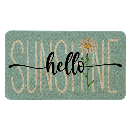 Roszwtit Hello Sunshine Daisy doormat front view with vibrant color and non-slip grip.
