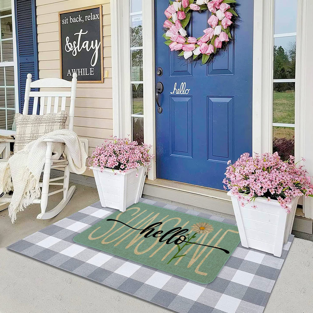 Roszwtit Hello Sunshine Daisy welcoming decorative mat for homes and gifting.