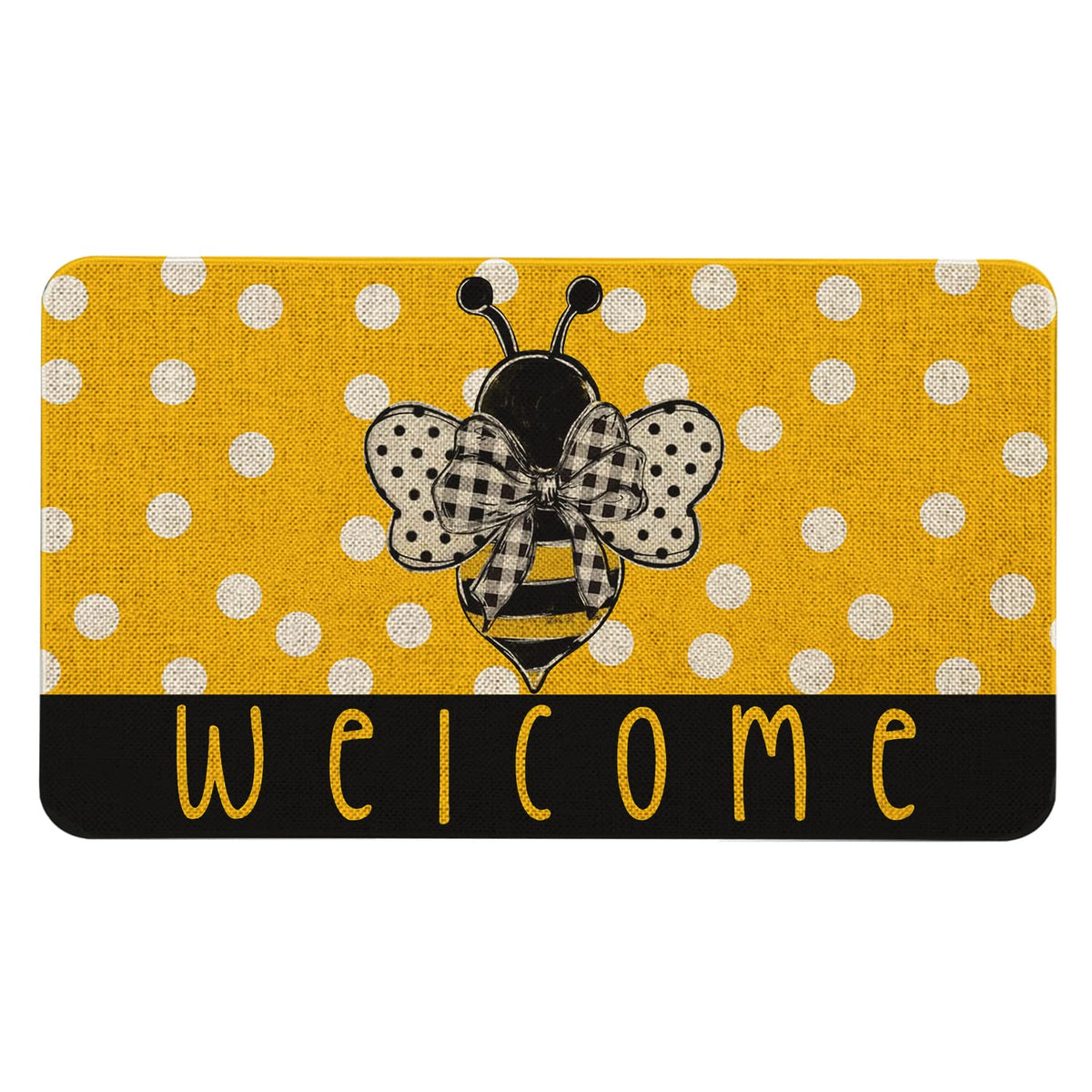 Roszwtit Spring Summer Yellow Bee Doormat front view, adds curb appeal and dirt capture