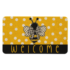 Roszwtit Spring Summer Yellow Bee Doormat front view, adds curb appeal and dirt capture