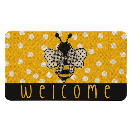 Roszwtit Spring Summer Yellow Bee Doormat front view, adds curb appeal and dirt capture