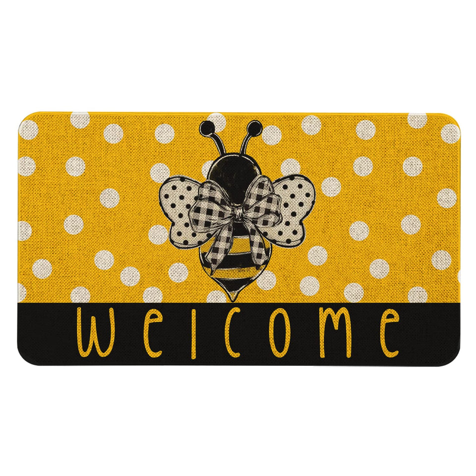 Roszwtit Spring Summer Yellow Bee Doormat front view, adds curb appeal and dirt capture