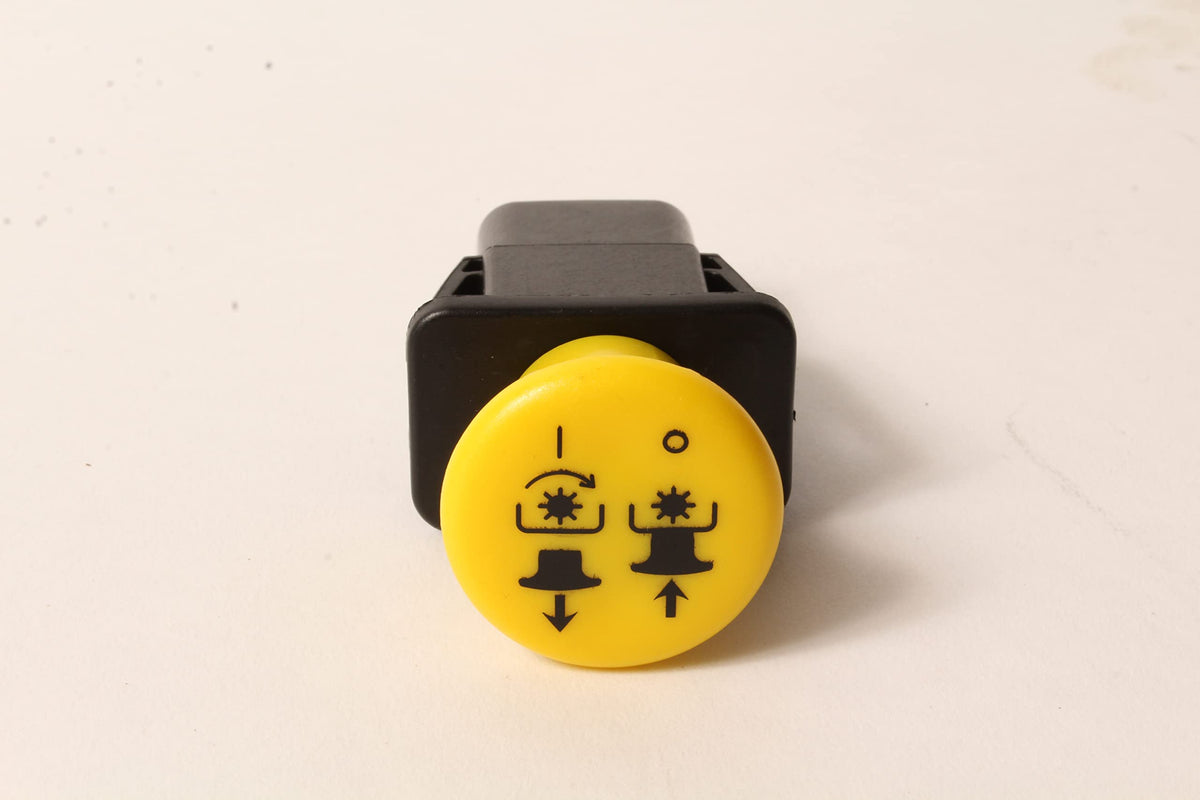 Rotary PTO switch with compatibility label for Scag models