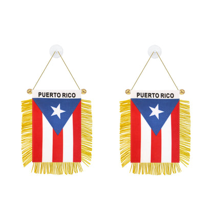 Rotenl Puerto Rico window flag 3x5 with gold fringe enhances home decor on glass.