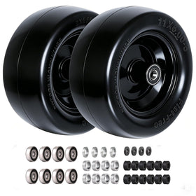 Roueoo 11x6-00-5 flat-free tire mounted on a lawn mower for maintenance-free mowing.