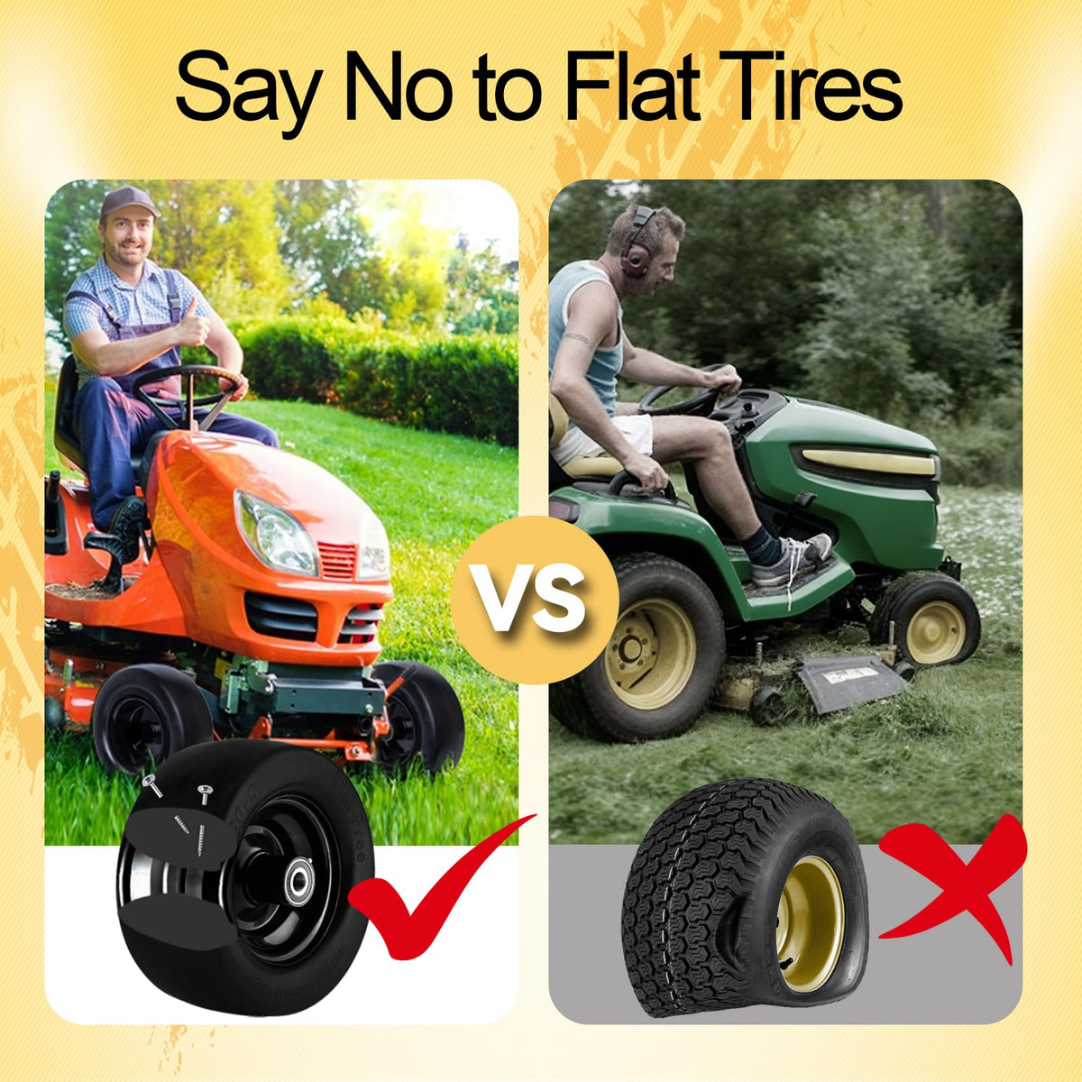 Roueoo flat-free tire on grass terrain demonstrates safe performance on lawns.