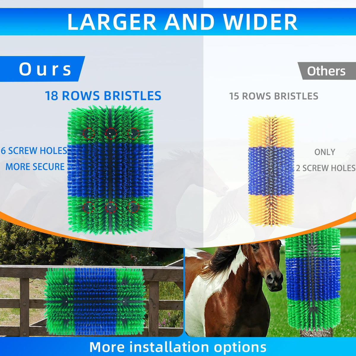 Rouisxue durable nylon bristles provide safe scratching for mane and tail.