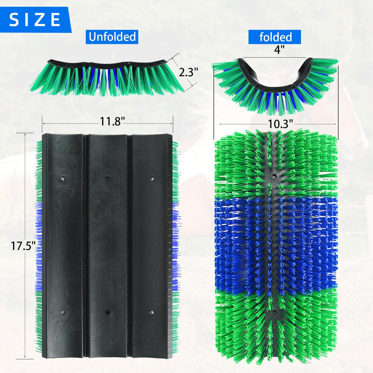 Rouisxue expandable brush showing 17.5 by 11.8 inches for wide reach.
