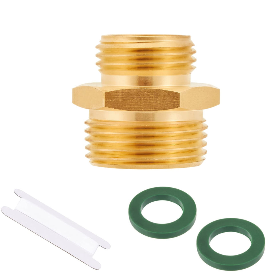 RouLiPouLi brass adapter showing 3/4in GHT to 1in NPT connection for durable fittings.