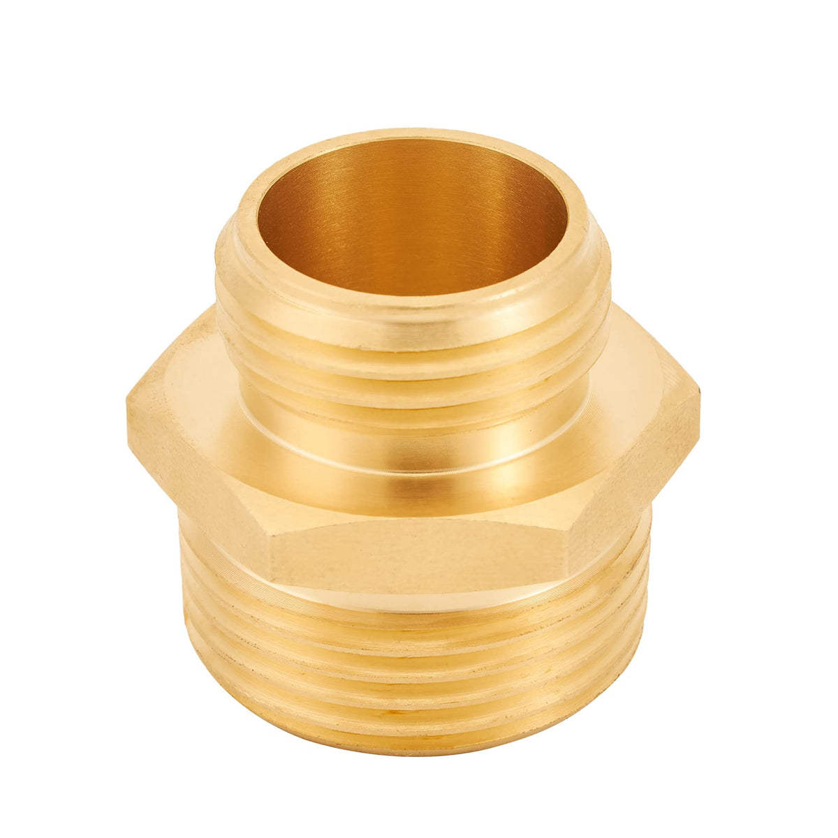 RouLiPouLi brass adapter close-up highlighting rustproof construction and precision threads.