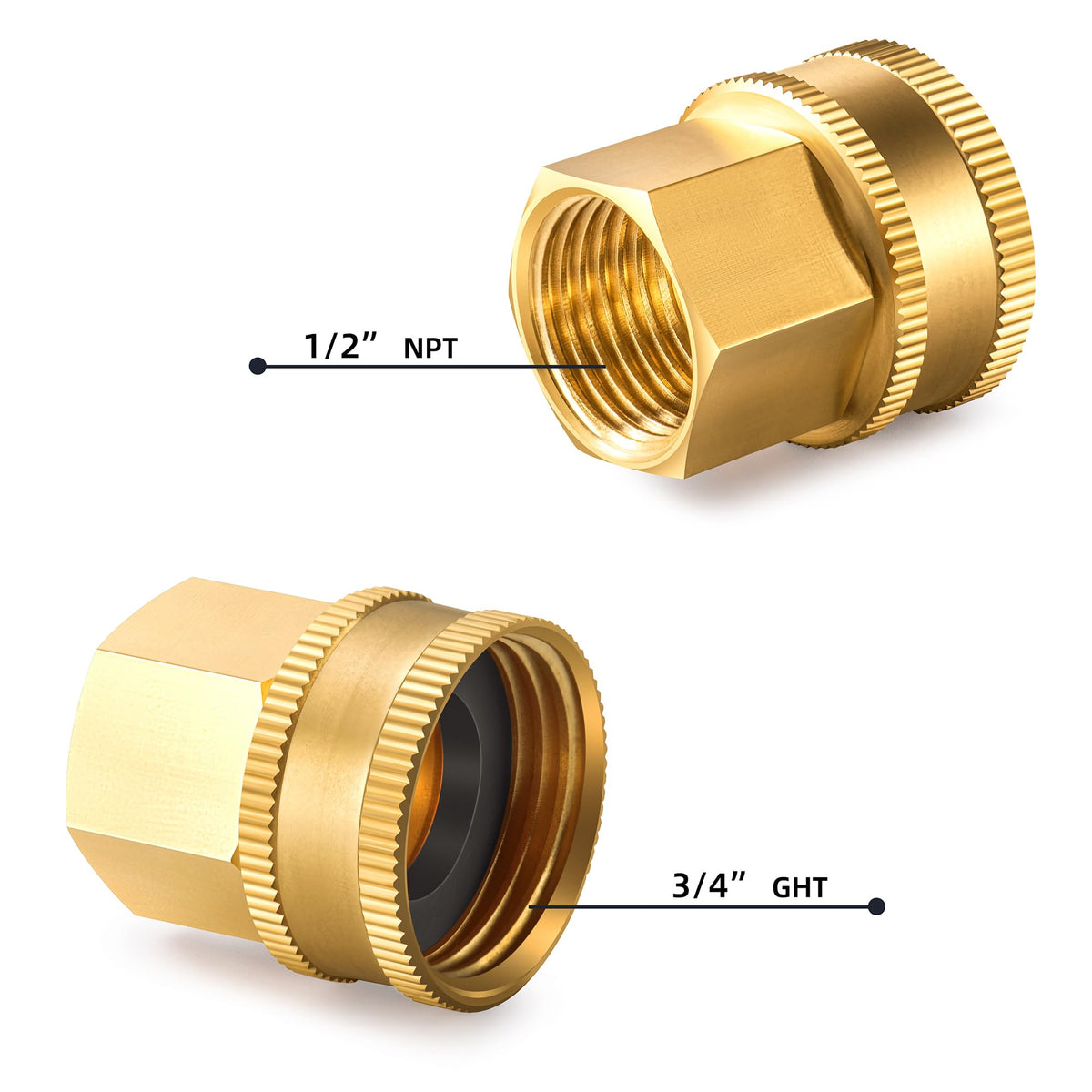RouLiPouLi brass threaded connection close-up with rust-proof finish.