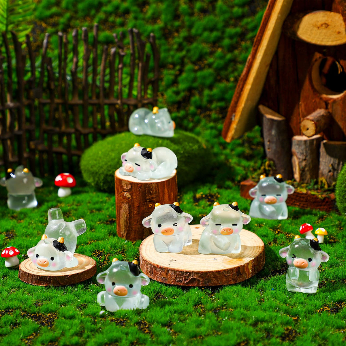 RoundFunny tiny cow for outdoor moss garden displays.