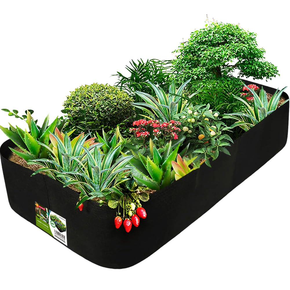 Roveinsia fabric raised garden bed with 128-gallon capacity and three-grid layout for organized crops.