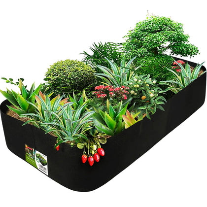Roveinsia fabric raised garden bed with 128-gallon capacity and three-grid layout for organized crops.