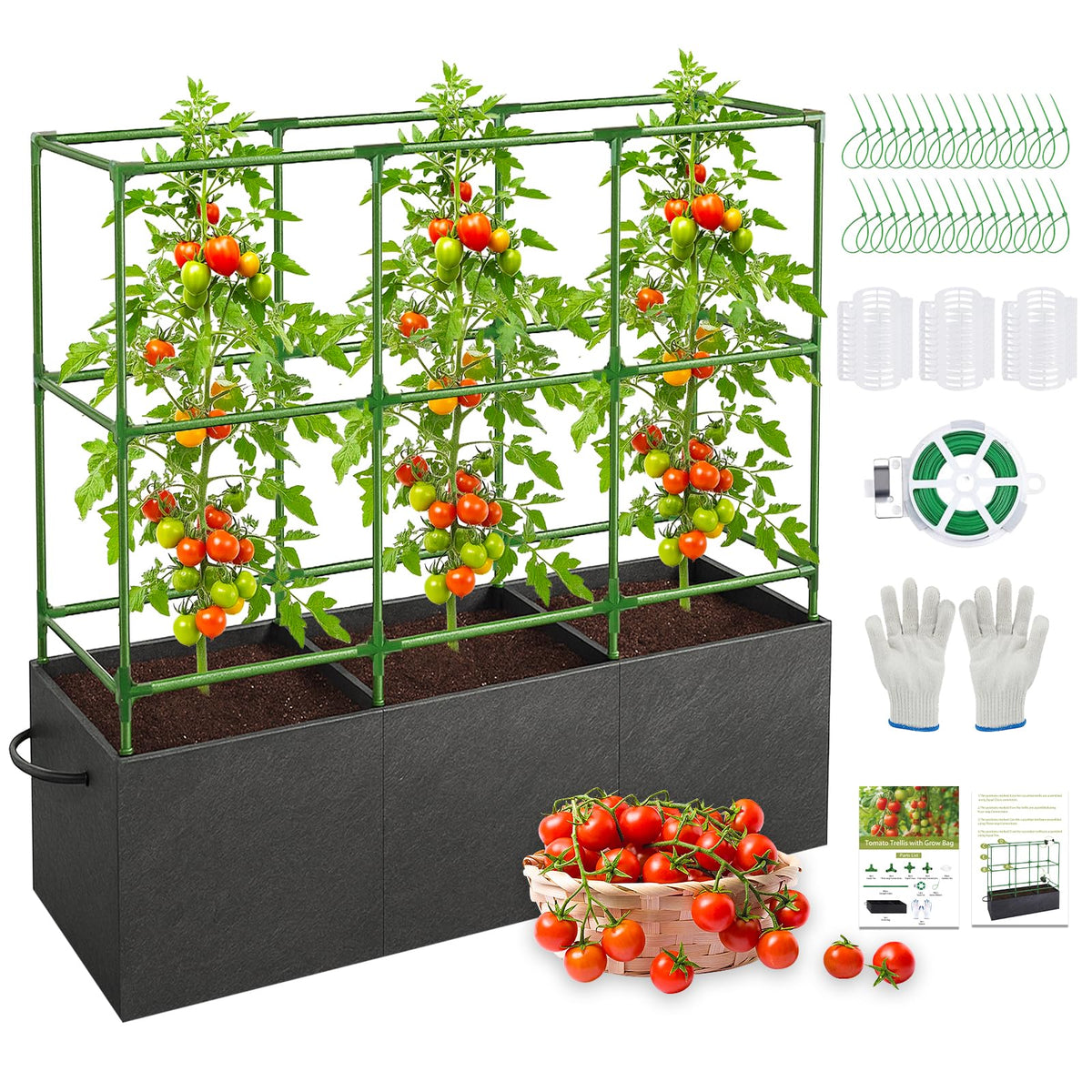 Rovexin tomato cage assembly view for stable support and easy setup.
