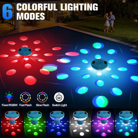 RovPool chlorine floater lit at night with six lighting modes.