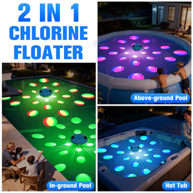 RovPool chlorine floater adds decorative night glow to the pool area.