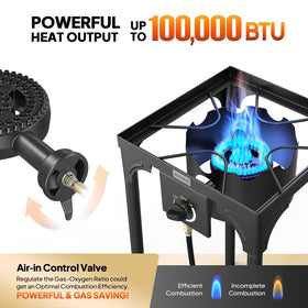 ROVSUN stove connected to propane regulator for safe, controlled heat