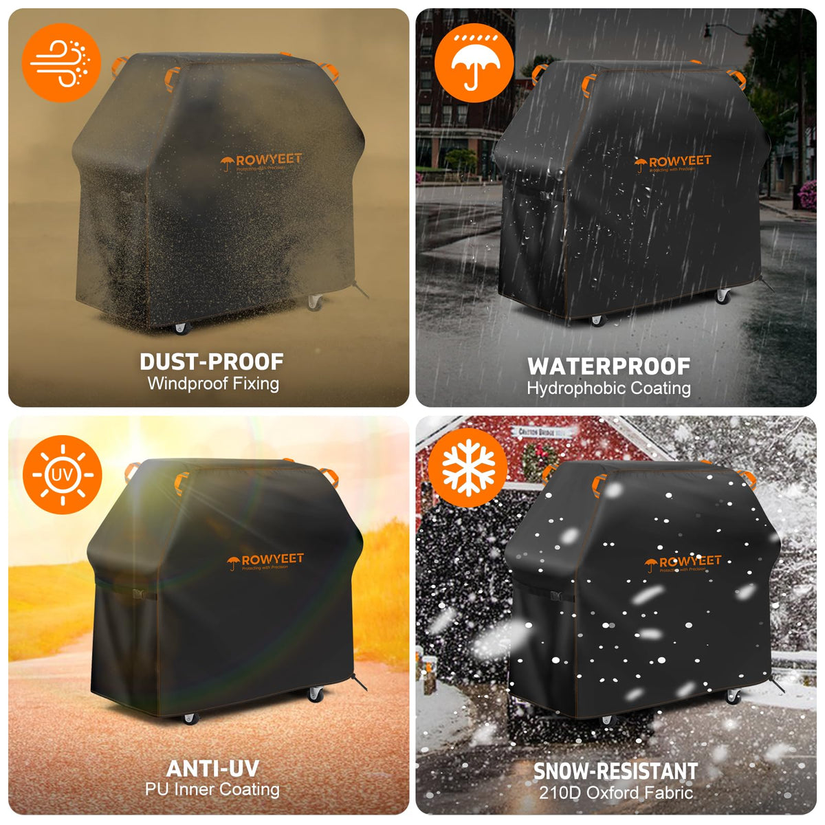 ROWYEET cover with reinforced seams resists wear and tear from daily outdoor use.