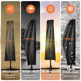 ROWYEET windproof drawstring buckle umbrella cover secured on a deck umbrella