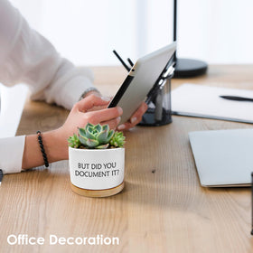 ROXMART white ceramic pot with wooden tray for desks.