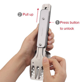 ROXON 4-in-1 mini folding BBQ fork compact for easy food pickup on trails