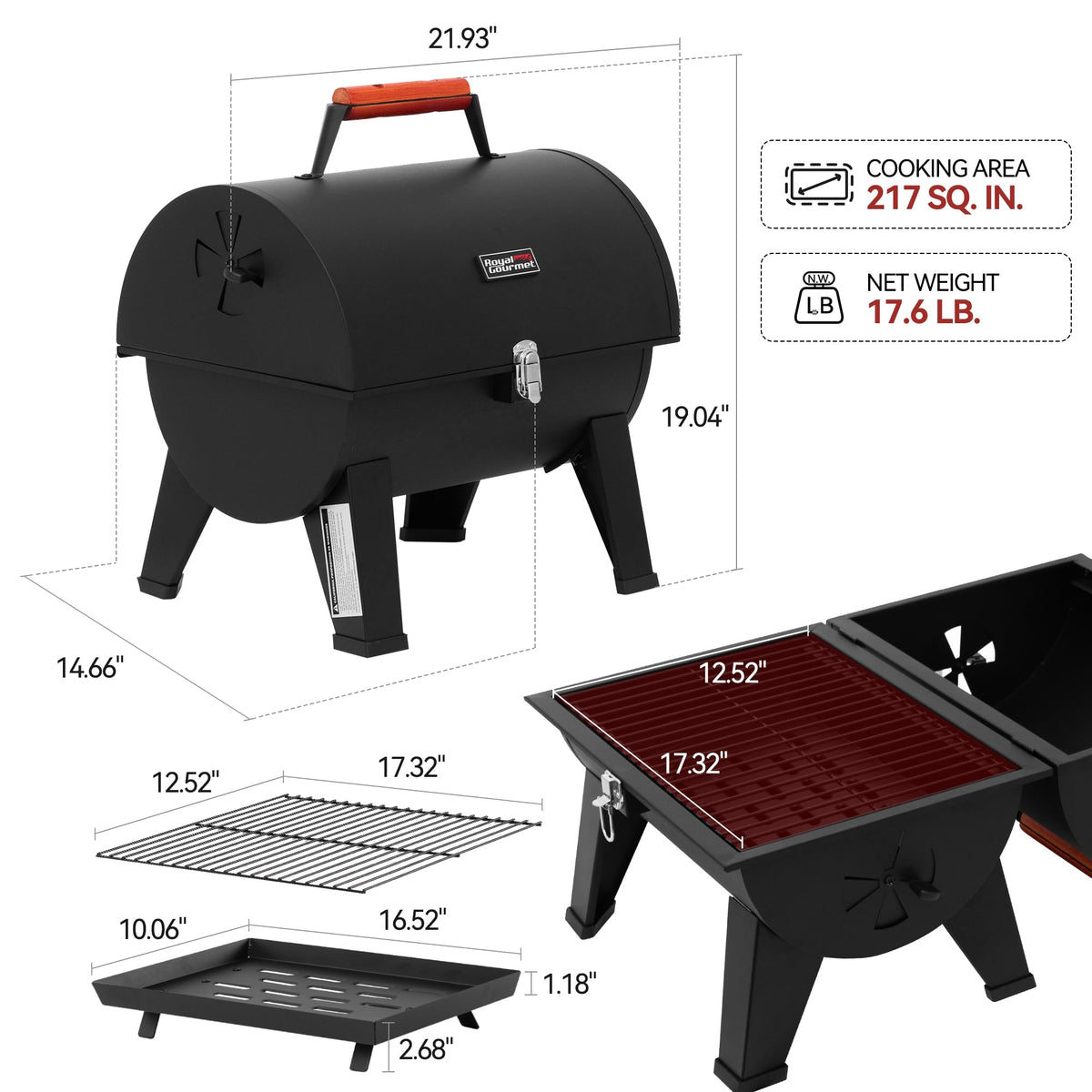 Royal Gourmet CC1619 lid-open mode showing primary grilling zone.