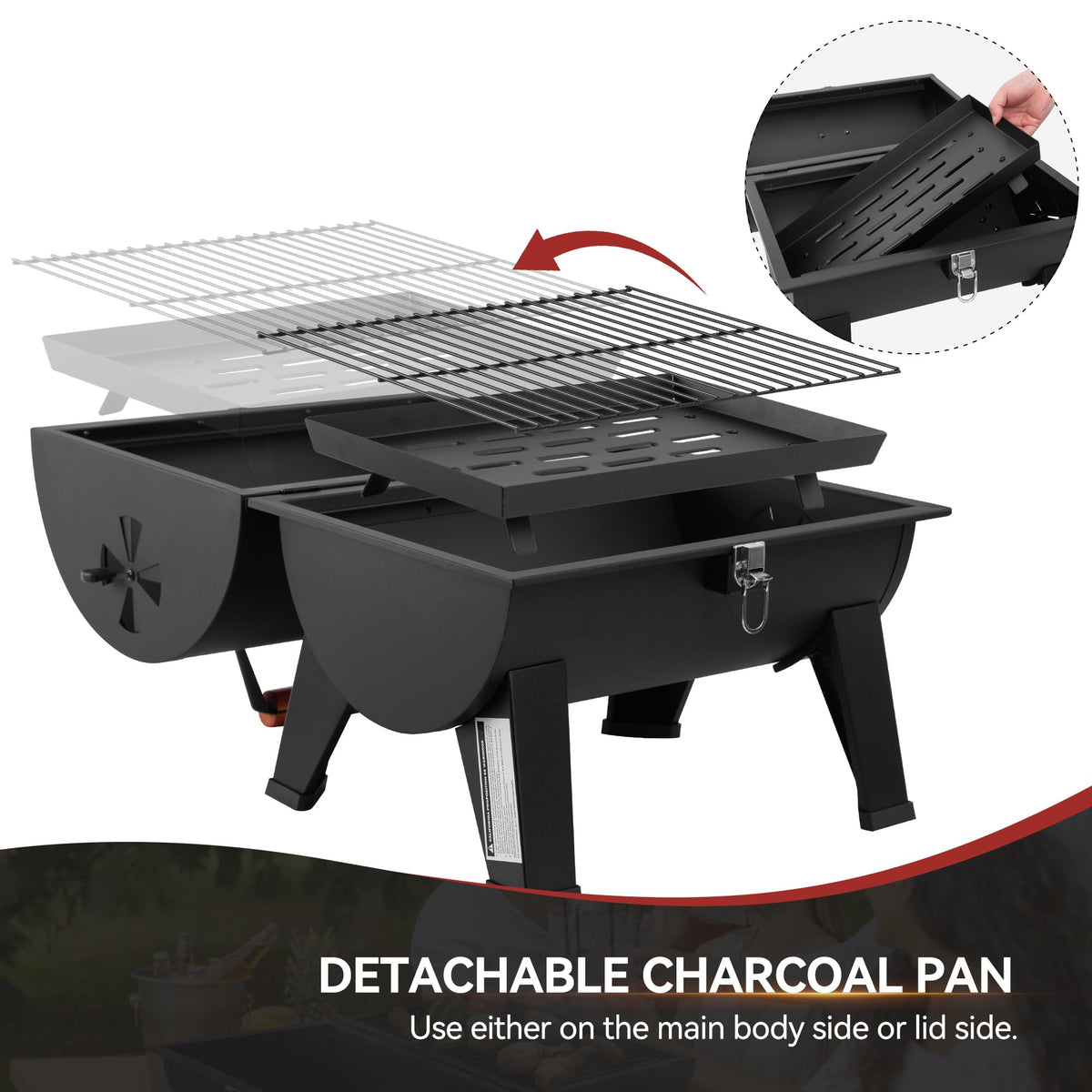 Royal Gourmet CC1619 removable charcoal pan for easy cleanup.