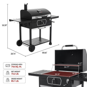 Royal Gourmet CD2030AN front door open for easy charcoal tending