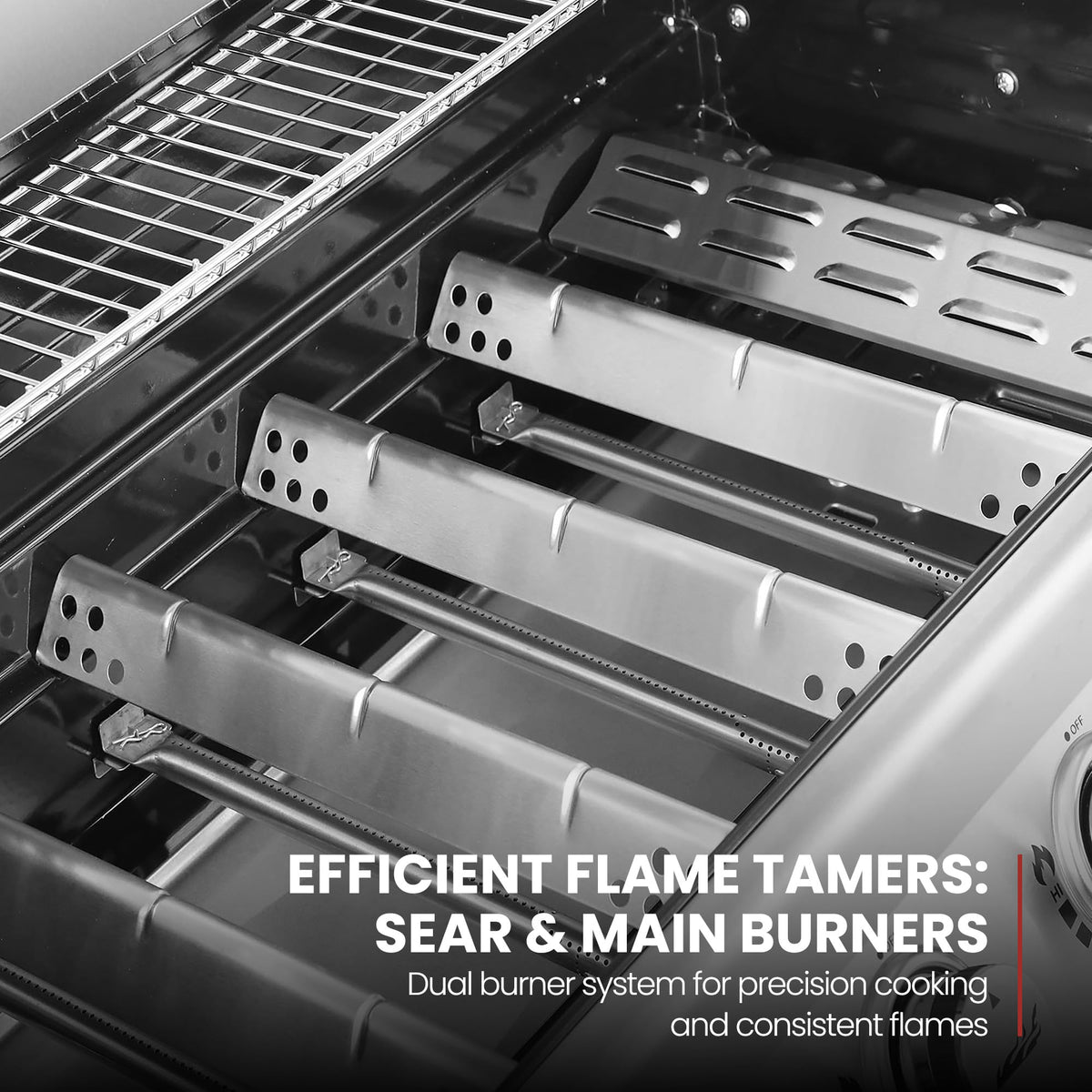 GA6402S one-button ignition starts burners quickly for easy grilling.