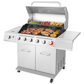 Royal Gourmet GA6402S front view in silver, cabinet-style grill.