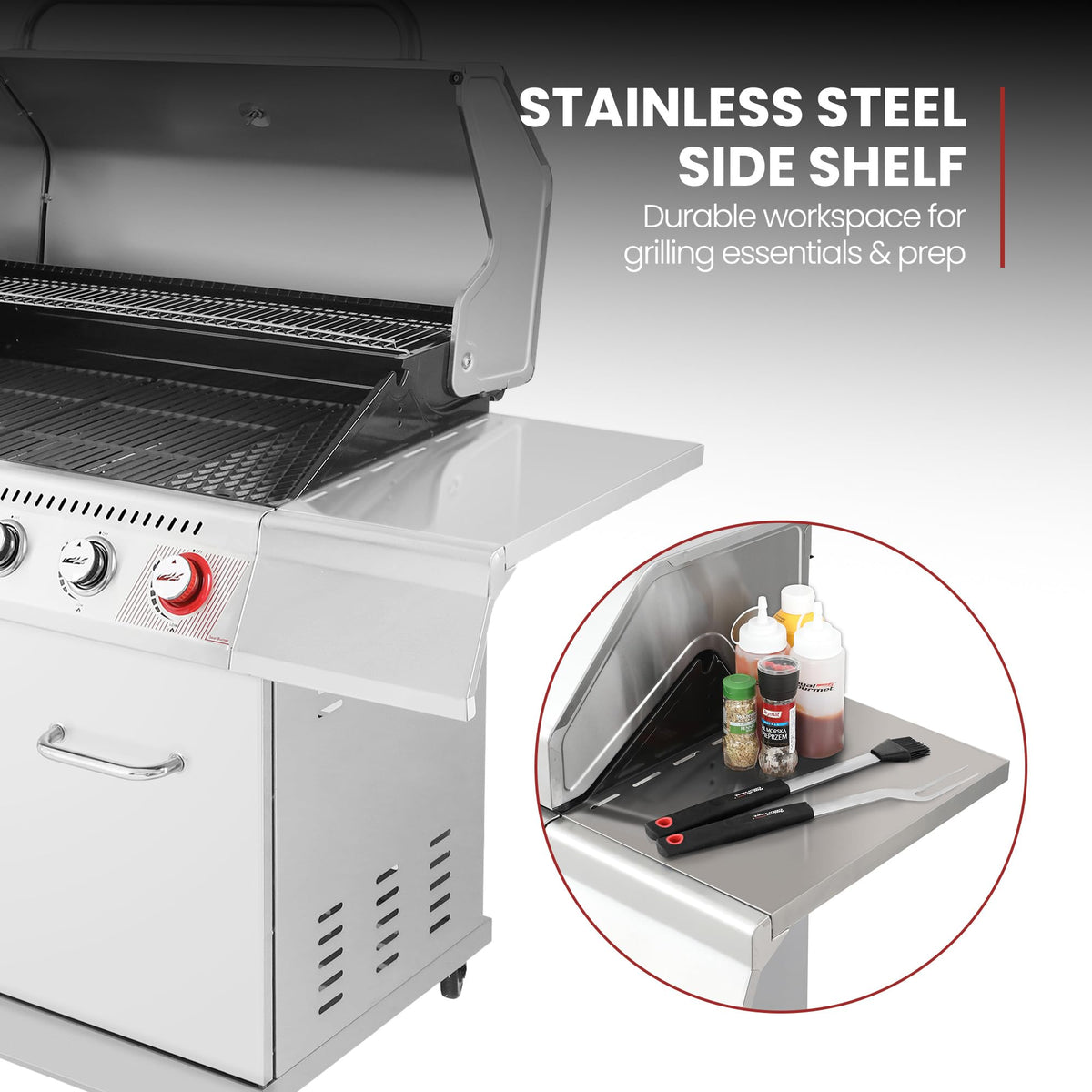 GA6402S removable grease tray simplifies cleanup after barbecues.