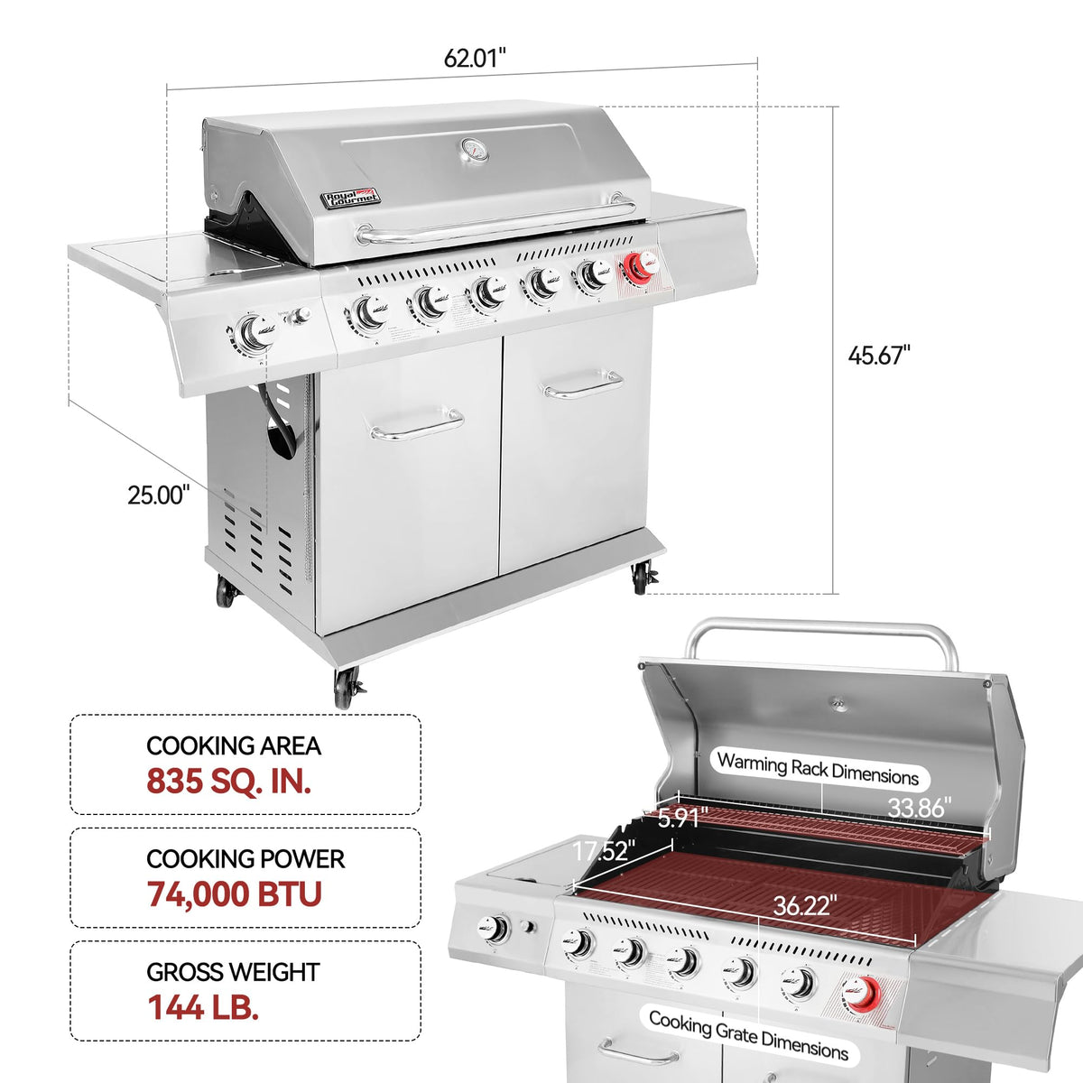 GA6402S sear burner delivers restaurant-grade high heat for fast browning.