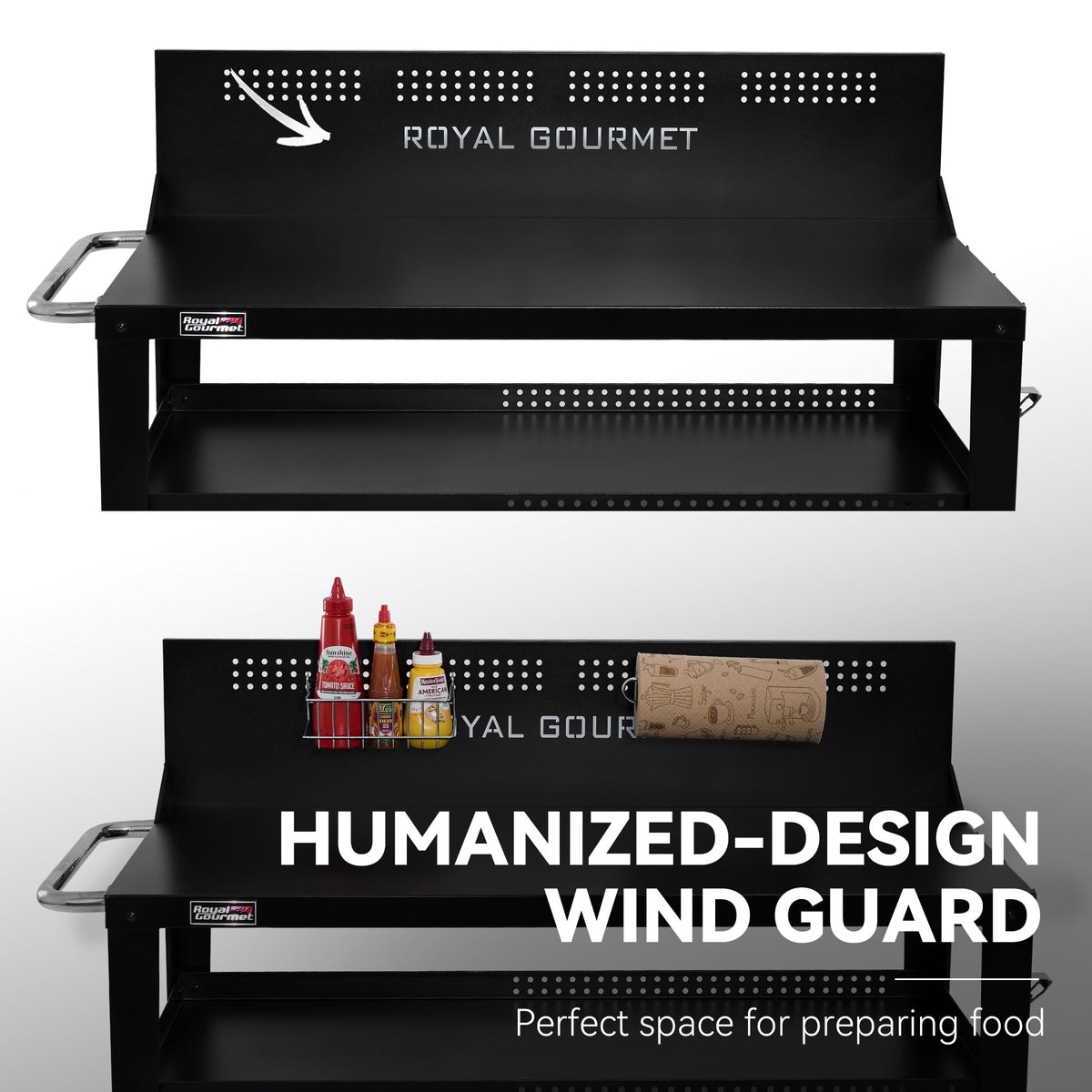 Royal Gourmet PC4401B bottom shelf stores utensils and boxes tidily