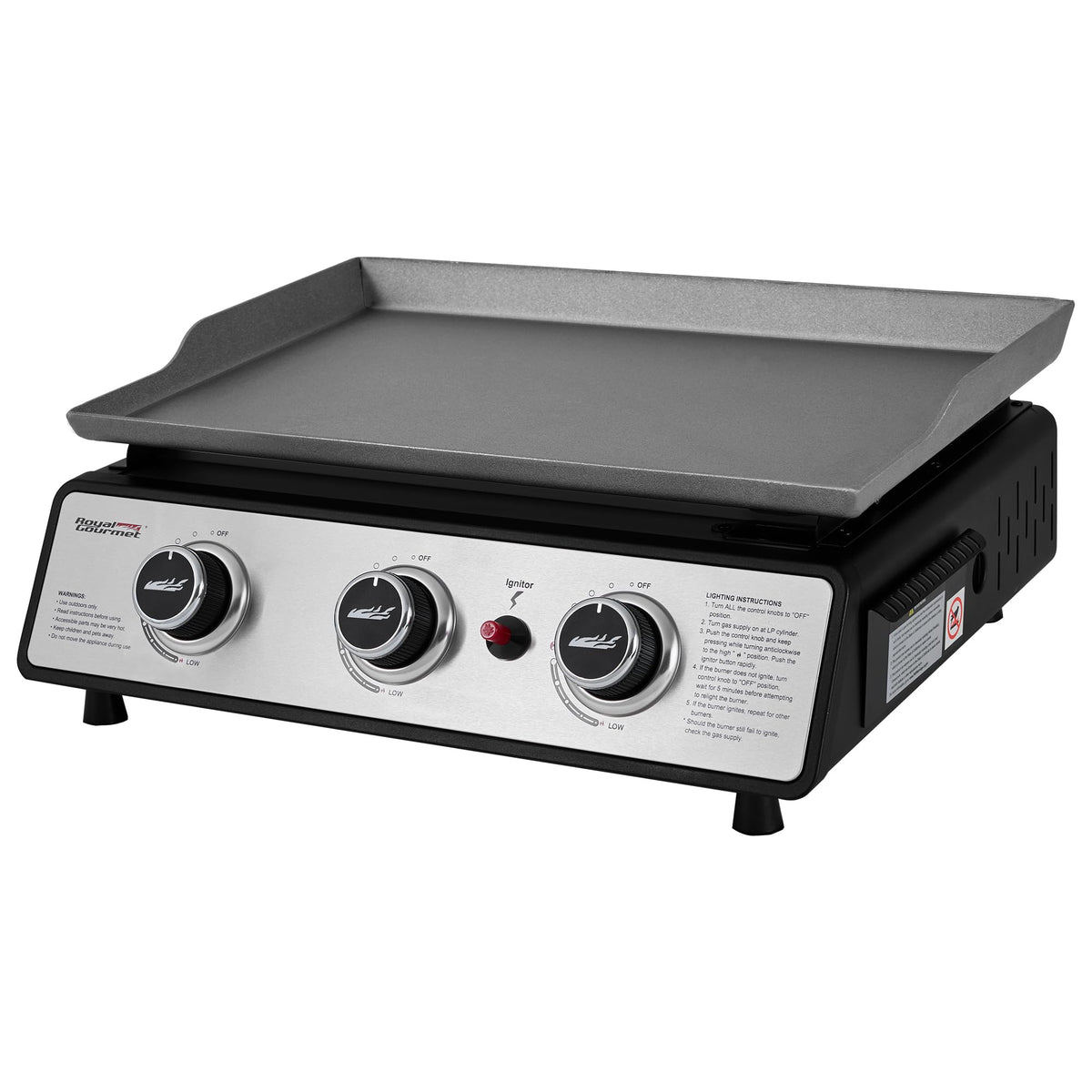 PD1301S three burners in action deliver even heat across the griddle.
