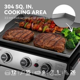 Sturdy feet stabilize the griddle on uneven outdoor surfaces.